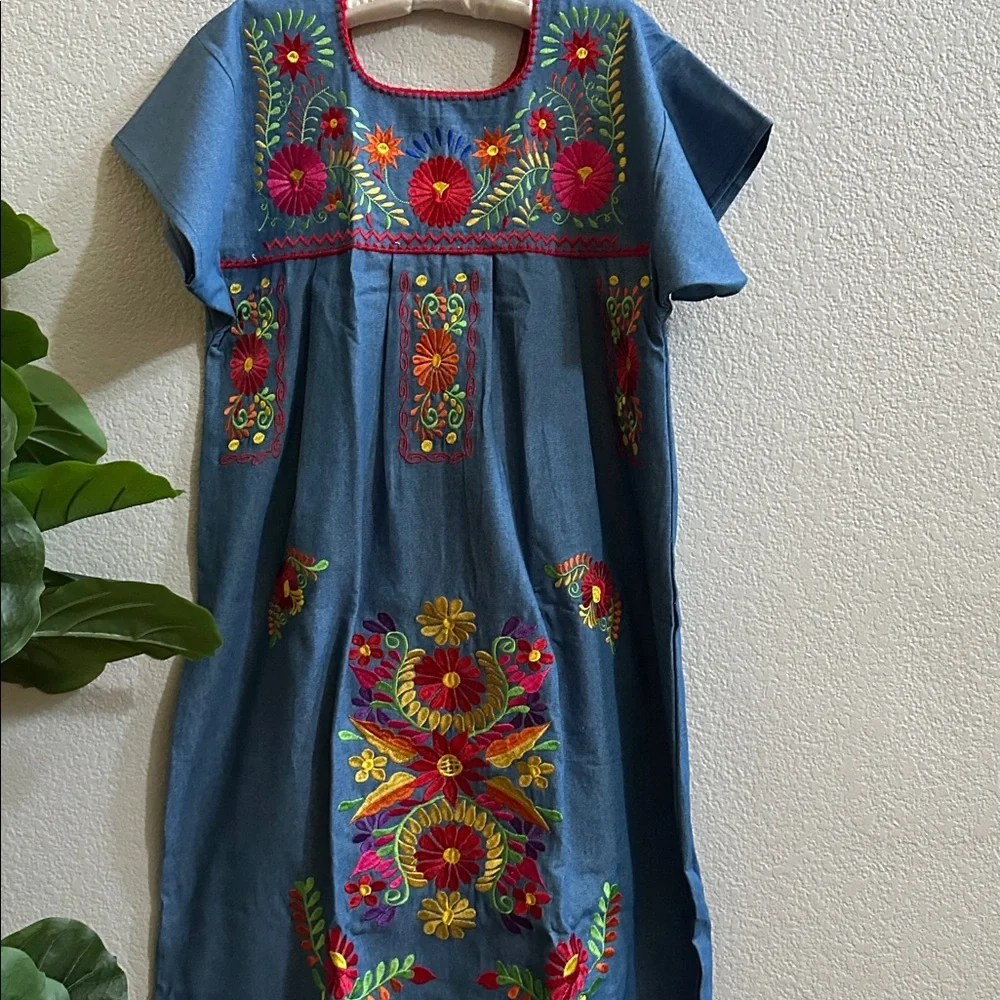 DENIM Long Mexican dresses embroidered - Picture 5 of 6
